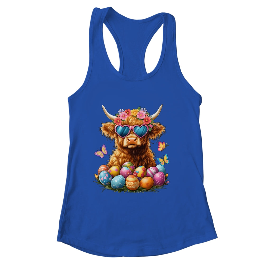 Happy Easter Highland Cow Women Girl Easter Day Farmer Shirt & Tank Top | siriusteestore