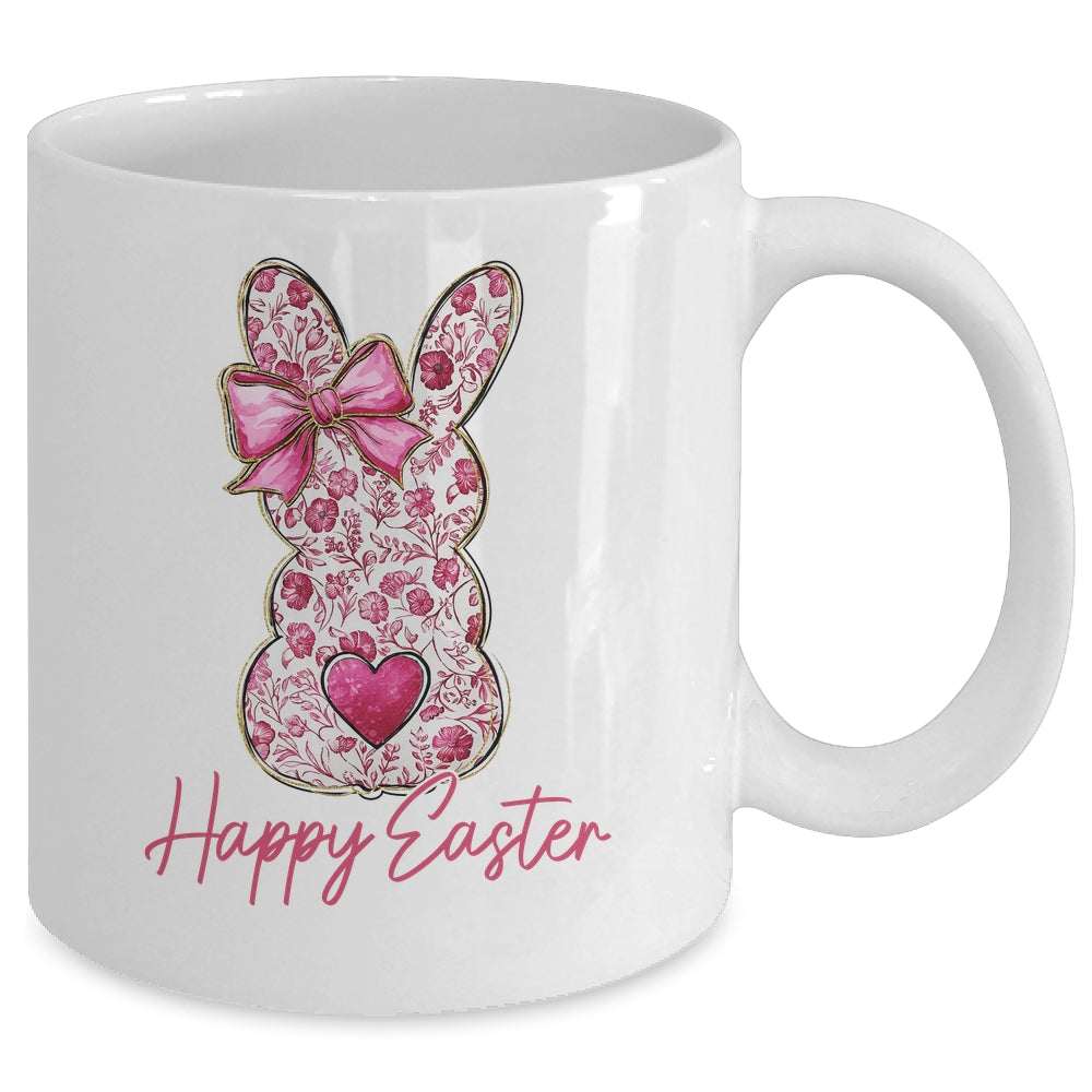 Happy Easter Pink Floral Bunny Easter Rabbit Coquette Girls Mug | siriusteestore