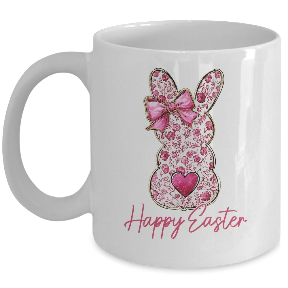 Happy Easter Pink Floral Bunny Easter Rabbit Coquette Girls Mug | siriusteestore