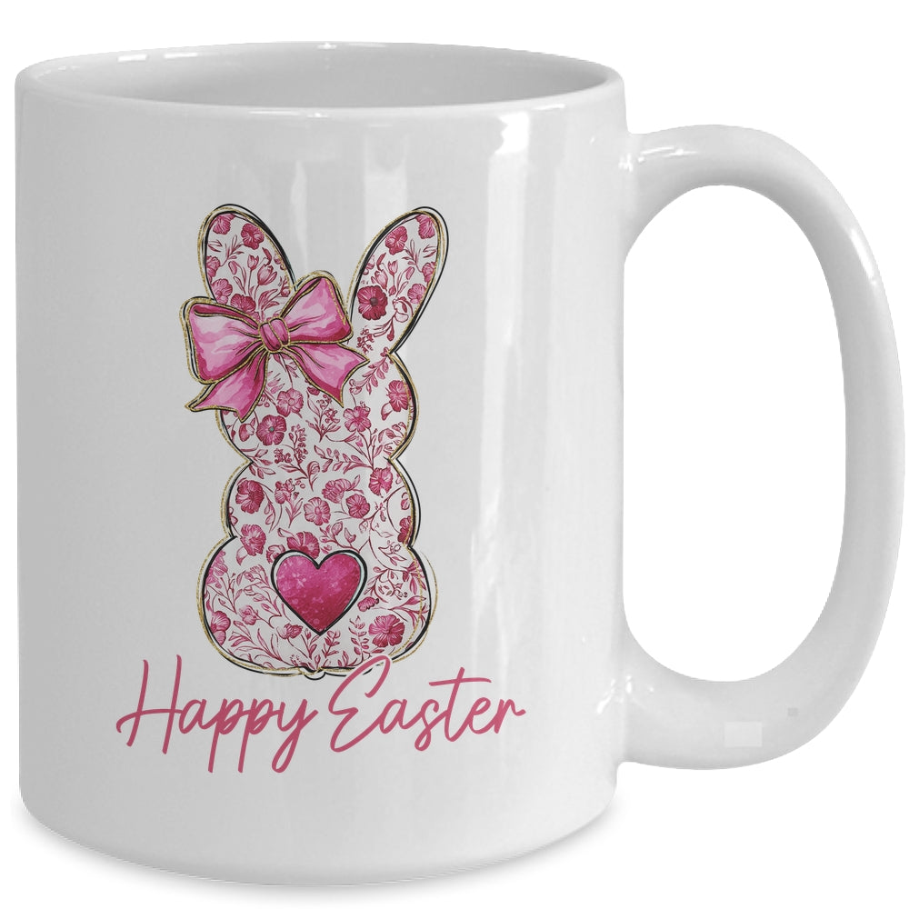 Happy Easter Pink Floral Bunny Easter Rabbit Coquette Girls Mug | siriusteestore