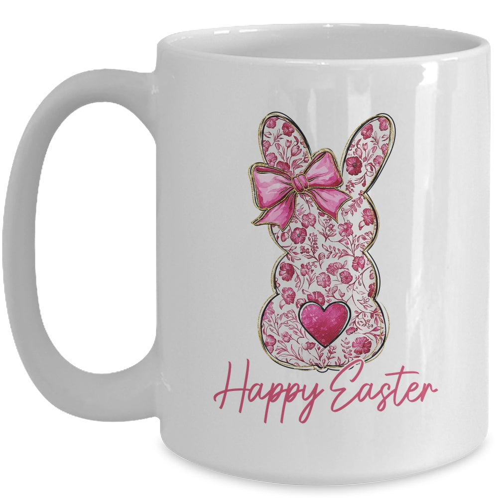 Happy Easter Pink Floral Bunny Easter Rabbit Coquette Girls Mug | siriusteestore