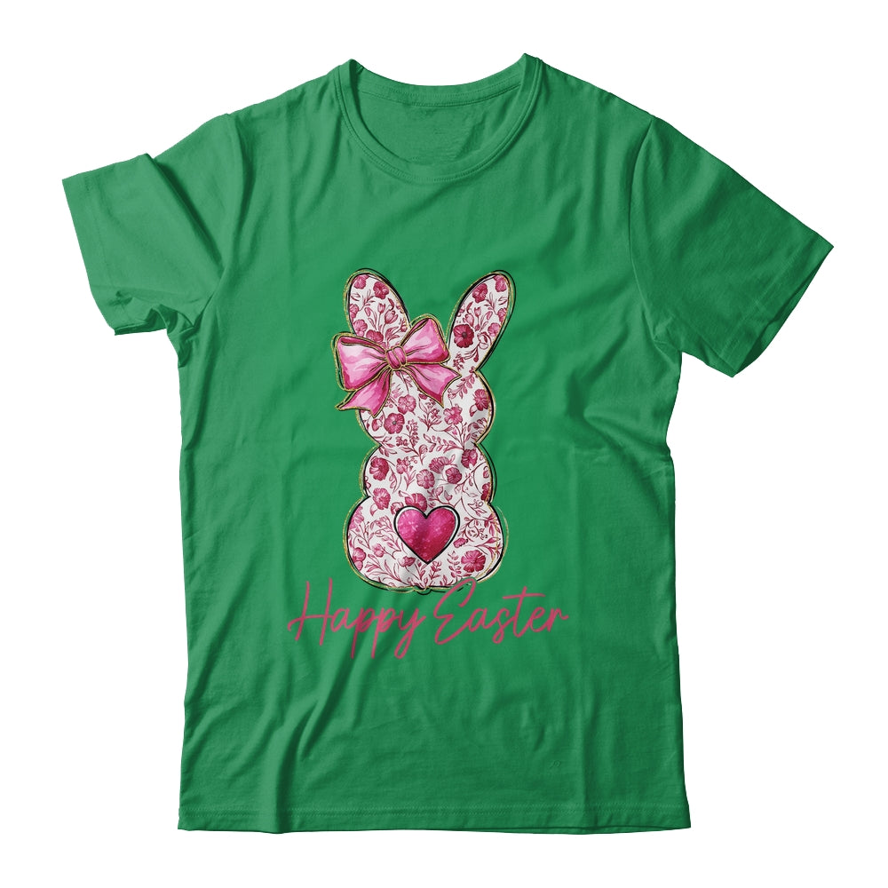 Happy Easter Pink Floral Bunny Easter Rabbit Coquette Girls Shirt & Sweatshirt | siriusteestore