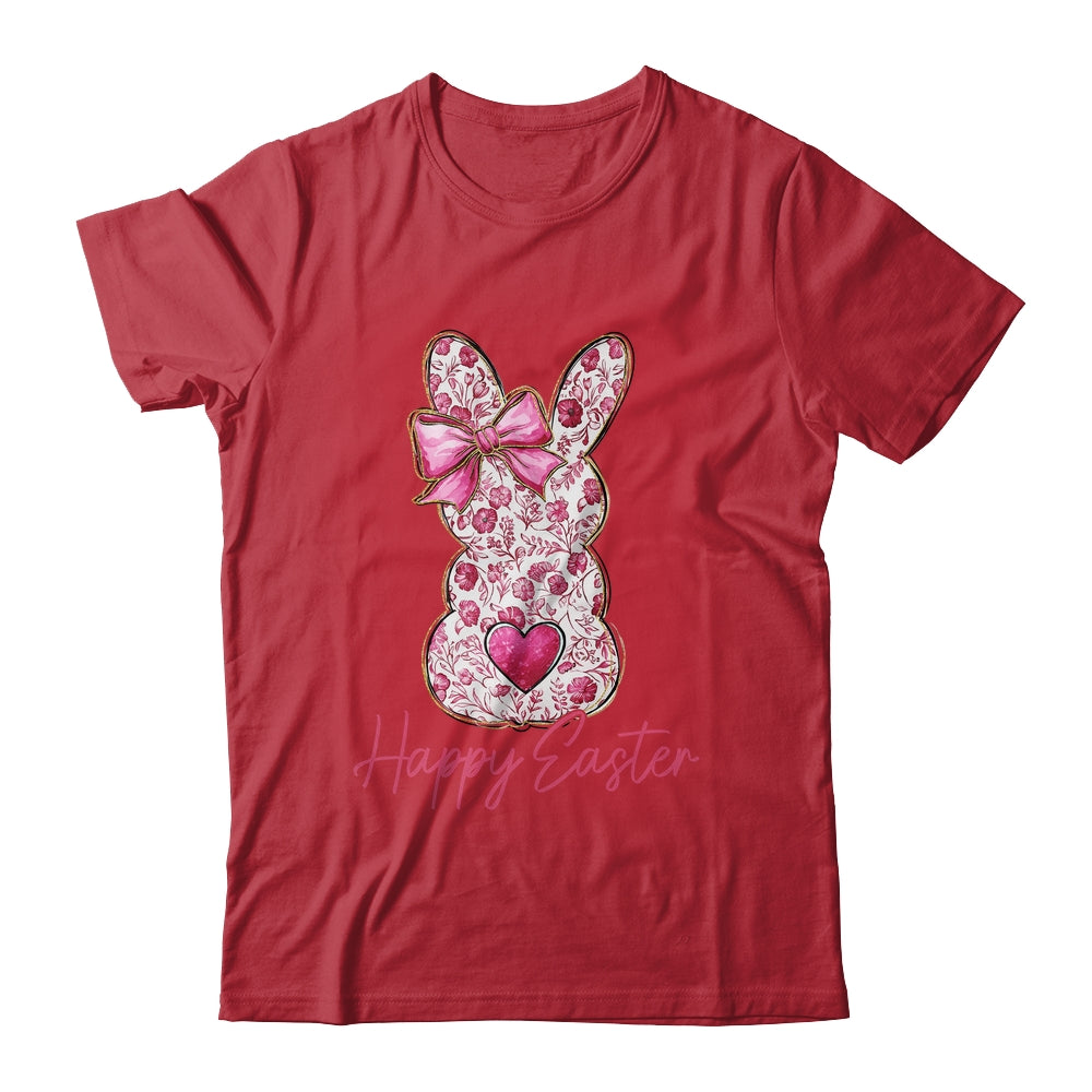 Happy Easter Pink Floral Bunny Easter Rabbit Coquette Girls Shirt & Sweatshirt | siriusteestore
