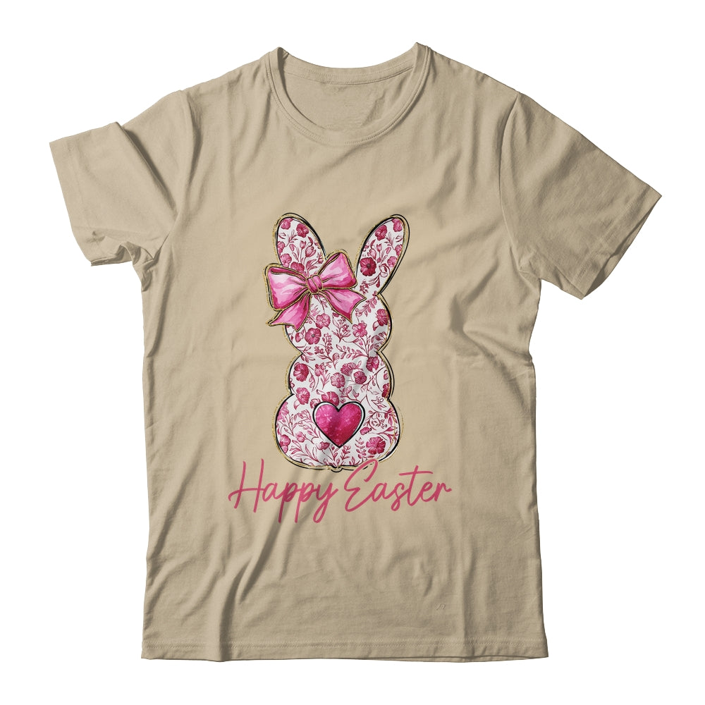 Happy Easter Pink Floral Bunny Easter Rabbit Coquette Girls Shirt & Sweatshirt | siriusteestore