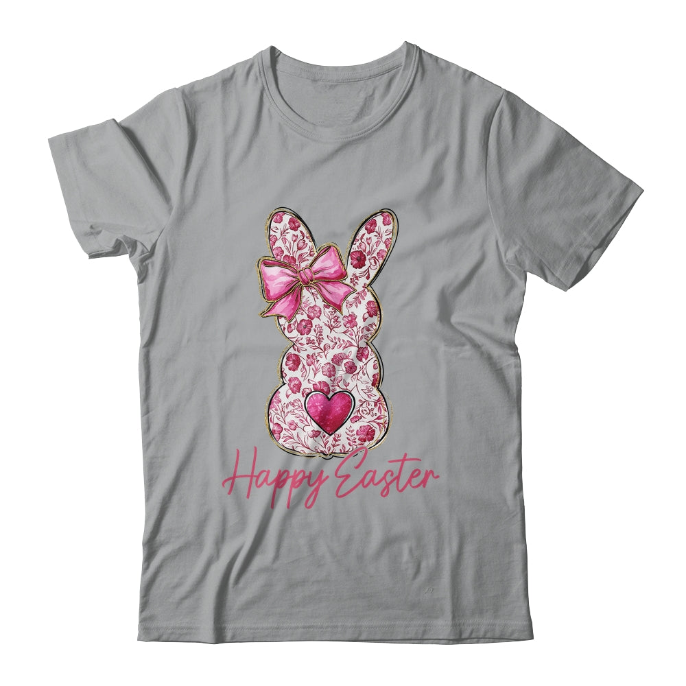 Happy Easter Pink Floral Bunny Easter Rabbit Coquette Girls Shirt & Sweatshirt | siriusteestore