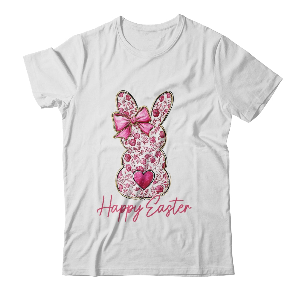 Happy Easter Pink Floral Bunny Easter Rabbit Coquette Girls Shirt & Sweatshirt | siriusteestore