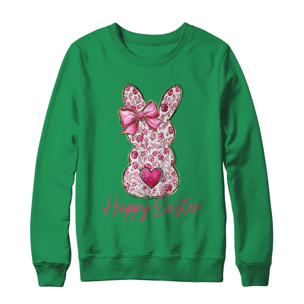 Happy Easter Pink Floral Bunny Easter Rabbit Coquette Girls Shirt & Sweatshirt | siriusteestore