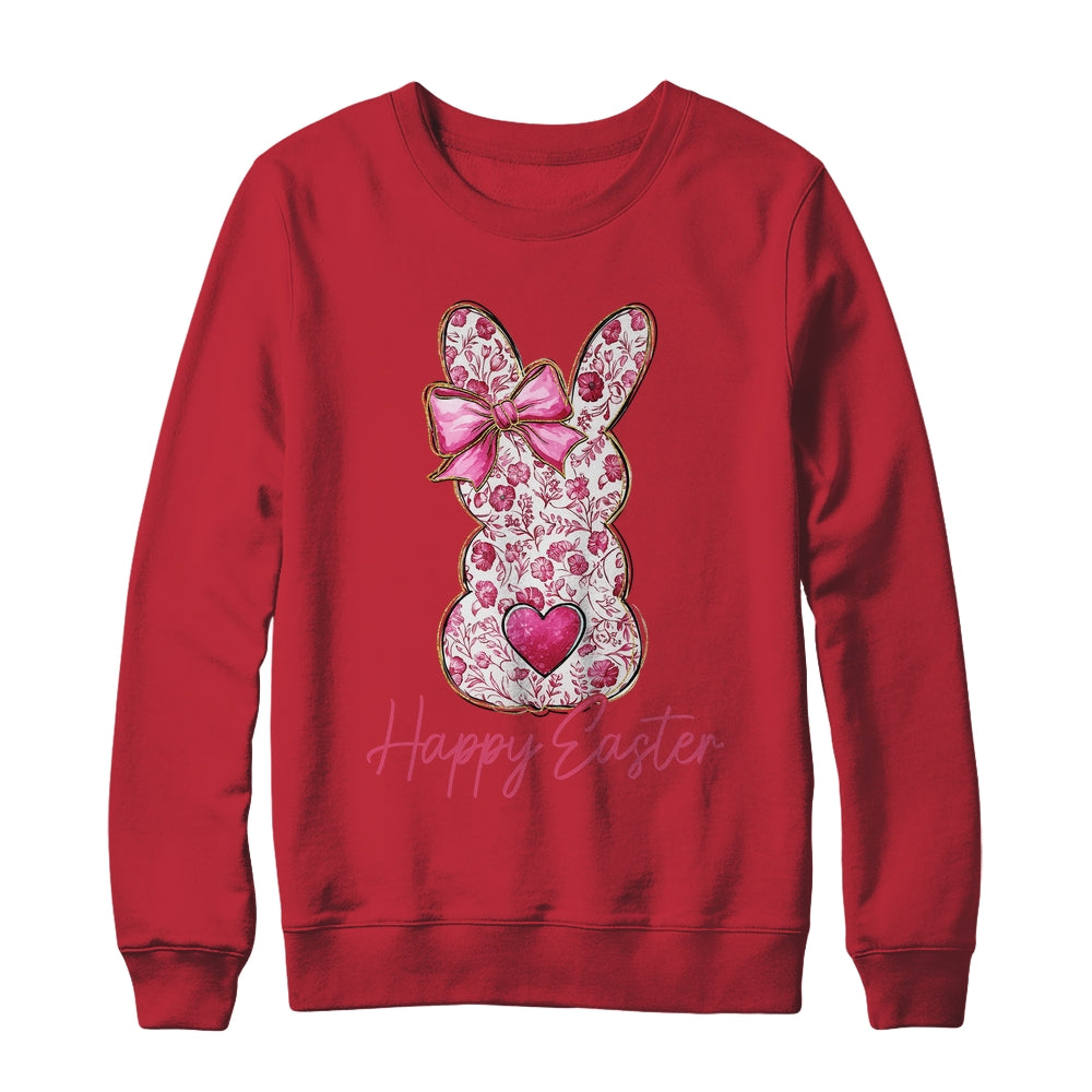 Happy Easter Pink Floral Bunny Easter Rabbit Coquette Girls Shirt & Sweatshirt | siriusteestore