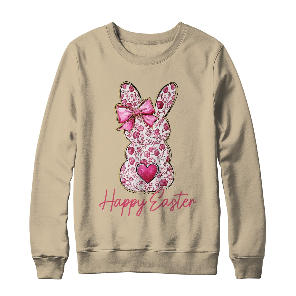 Happy Easter Pink Floral Bunny Easter Rabbit Coquette Girls Shirt & Sweatshirt | siriusteestore