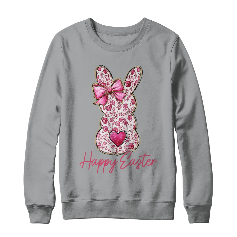 Happy Easter Pink Floral Bunny Easter Rabbit Coquette Girls Shirt & Sweatshirt | siriusteestore
