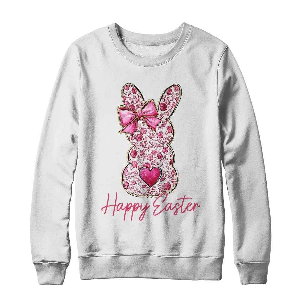 Happy Easter Pink Floral Bunny Easter Rabbit Coquette Girls Shirt & Sweatshirt | siriusteestore
