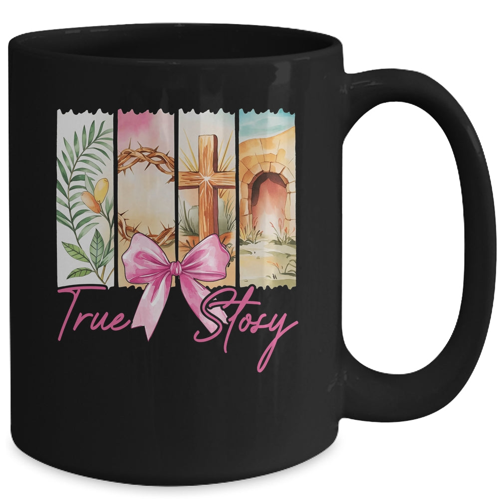 Happy Easter True Story He Is Risen Christian Coquette Bow Mug | siriusteestore