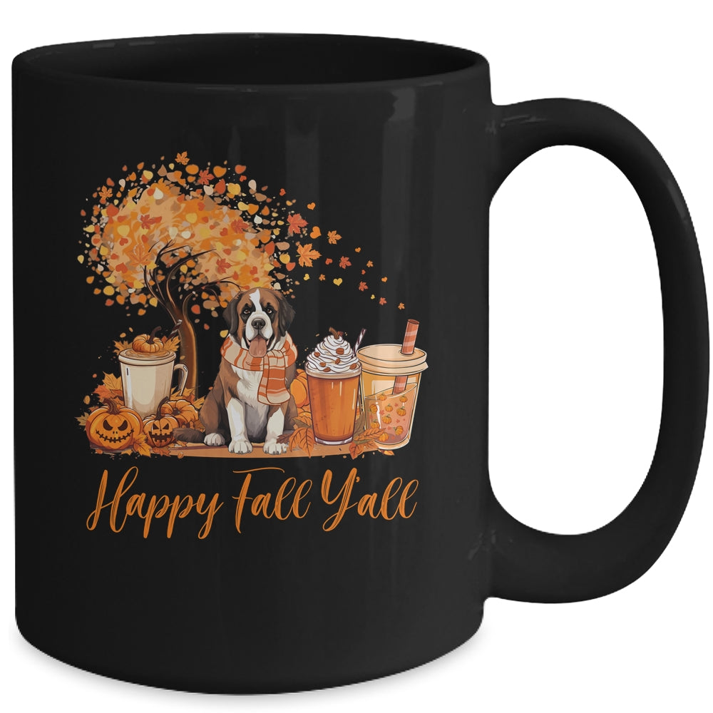 Happy Fall Y'all Saint Bernard Autumn Pumpkin Spice Latte Mug | siriusteestore