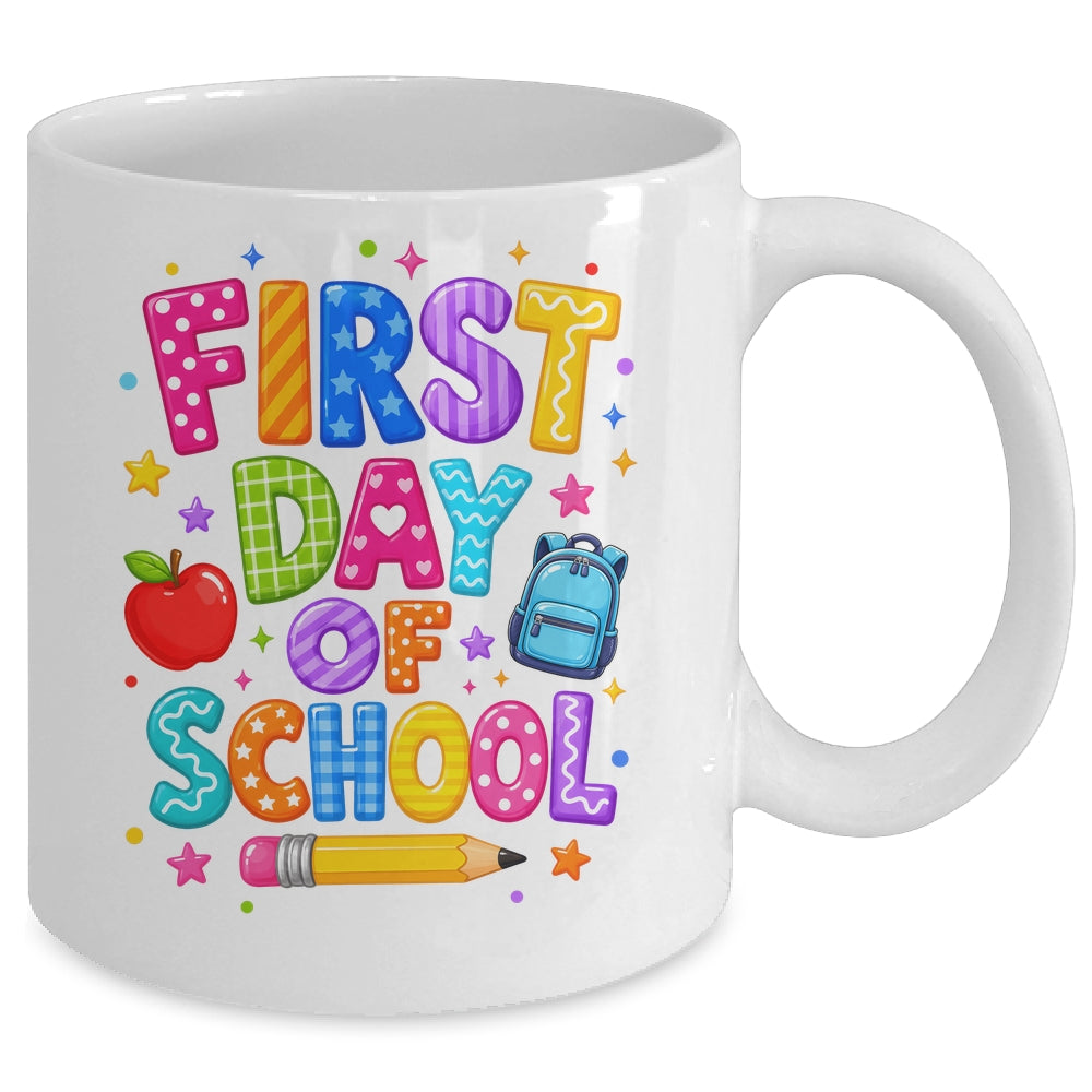 Happy First Day Of School Preppy Back To School Teacher Mug | siriusteestore
