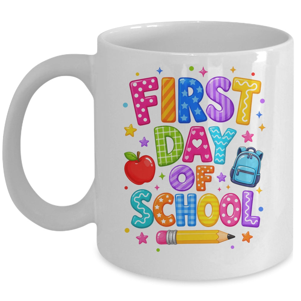 Happy First Day Of School Preppy Back To School Teacher Mug | siriusteestore