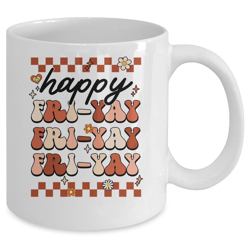 Happy Fri-Yay Friday Lovers Fun Teacher Retro Groovy Mug | siriusteestore