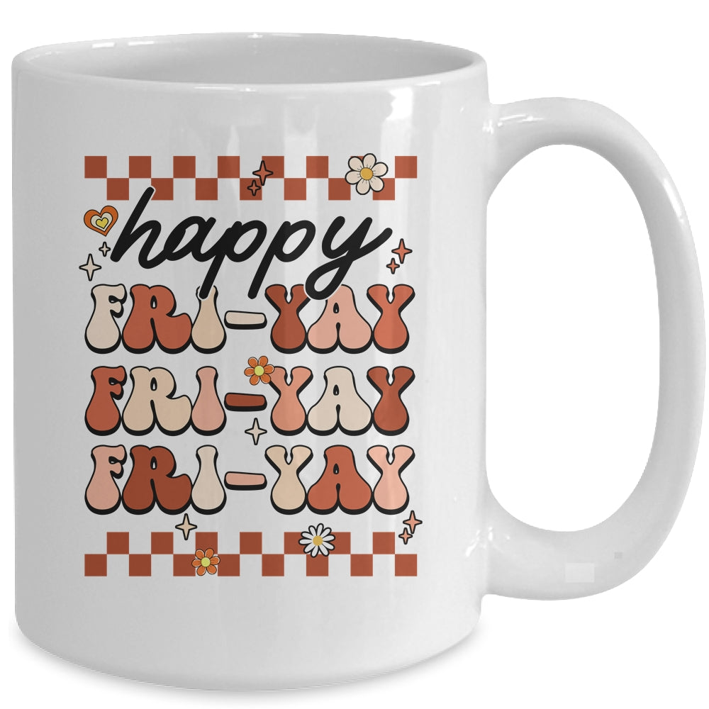 Happy Fri-Yay Friday Lovers Fun Teacher Retro Groovy Mug | siriusteestore