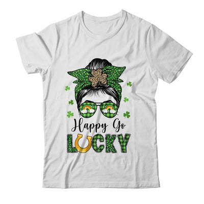 Happy Go Lucky Messy Bun Leopard Shamrock St Patrick's Day Shirt & Hoodie | siriusteestore