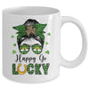 Happy Go Lucky Messy Bun Leopard Shamrock St Patrick's Day Mug | siriusteestore