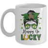 Happy Go Lucky Messy Bun Leopard Shamrock St Patrick's Day Mug | siriusteestore
