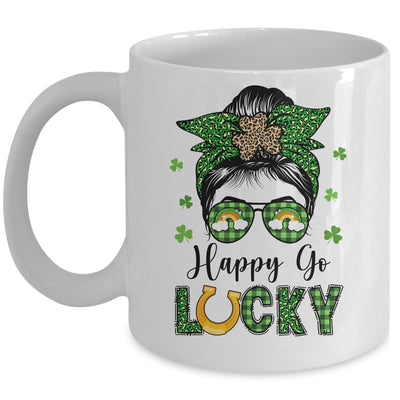 Happy Go Lucky Messy Bun Leopard Shamrock St Patrick's Day Mug | siriusteestore