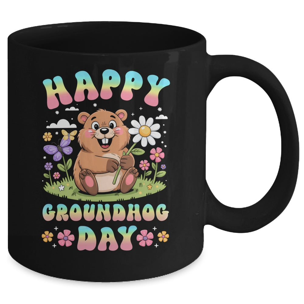 Happy Groundhog Day 2026 Cute Groundhog Lover Flower Girl Mug | siriusteestore