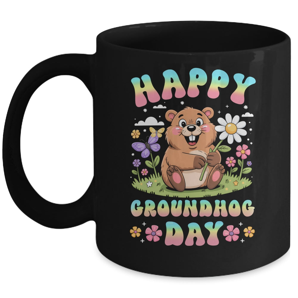 Happy Groundhog Day 2026 Cute Groundhog Lover Flower Girl Mug | siriusteestore