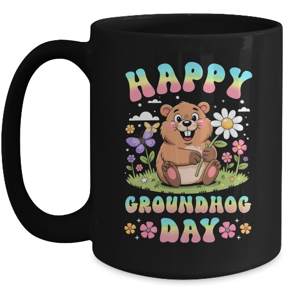 Happy Groundhog Day 2026 Cute Groundhog Lover Flower Girl Mug | siriusteestore