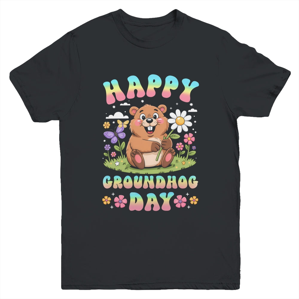 Happy Groundhog Day 2026 Cute Groundhog Lover Flower Girl Youth Shirt | siriusteestore