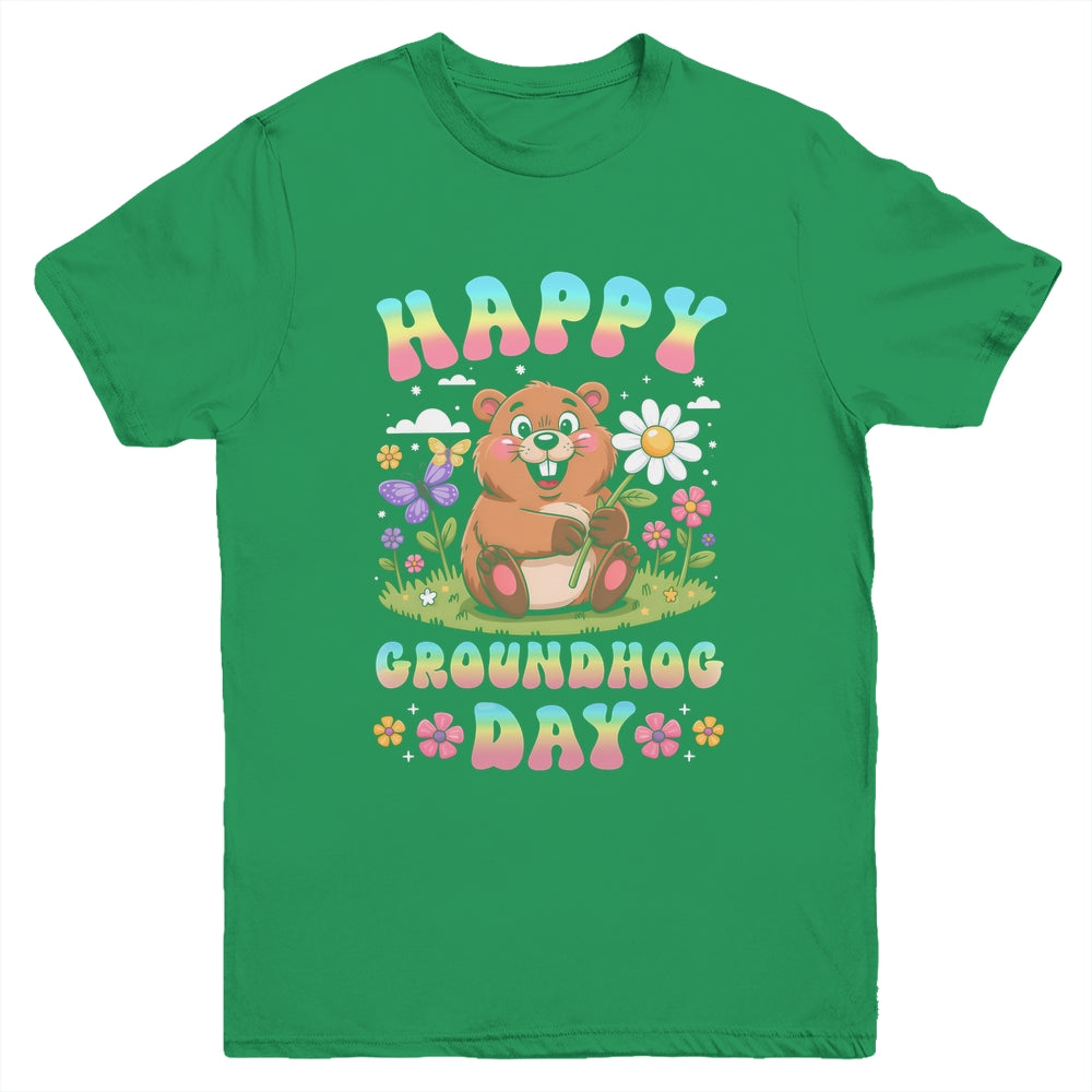 Happy Groundhog Day 2026 Cute Groundhog Lover Flower Girl Youth Shirt | siriusteestore