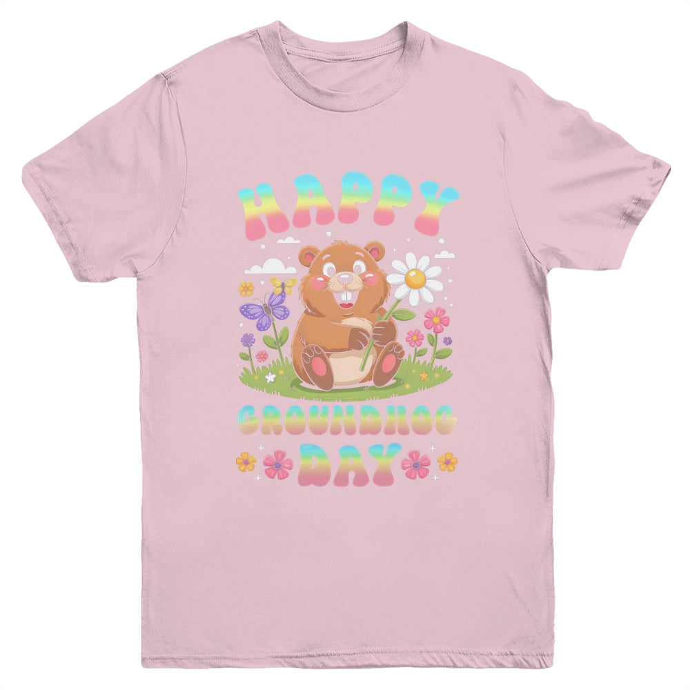 Happy Groundhog Day 2026 Cute Groundhog Lover Flower Girl Youth Shirt | siriusteestore