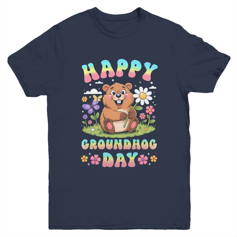 Happy Groundhog Day 2026 Cute Groundhog Lover Flower Girl Youth Shirt | siriusteestore