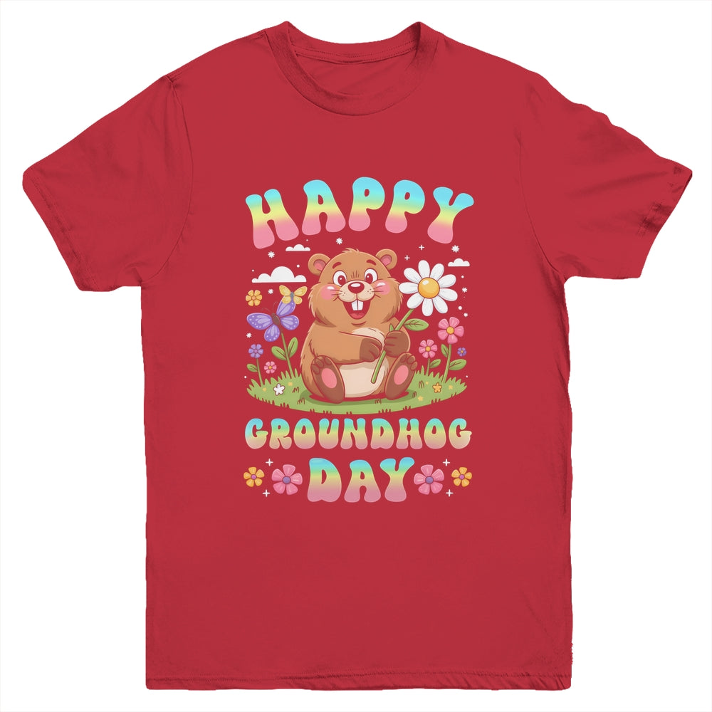Happy Groundhog Day 2026 Cute Groundhog Lover Flower Girl Youth Shirt | siriusteestore