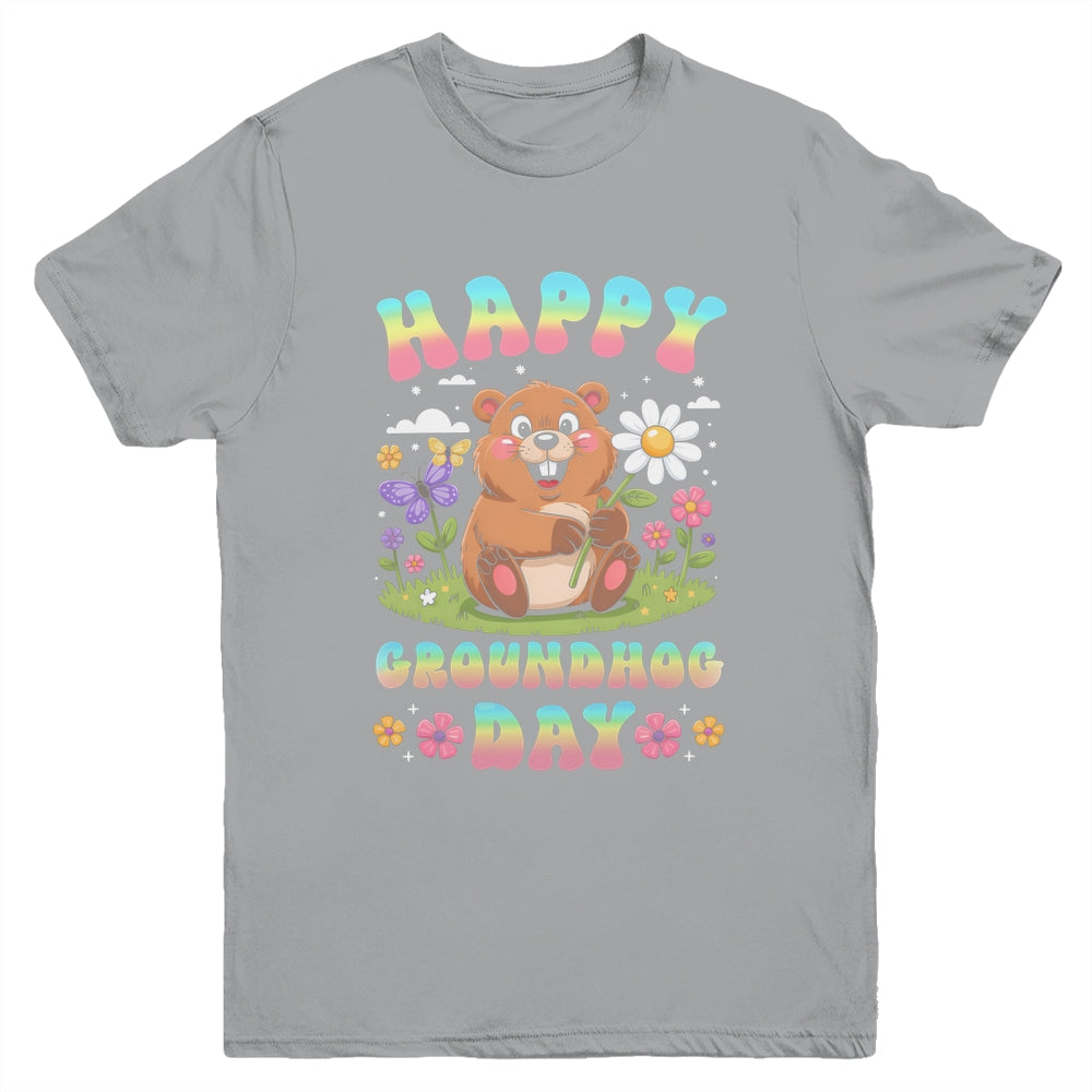 Happy Groundhog Day 2026 Cute Groundhog Lover Flower Girl Youth Shirt | siriusteestore