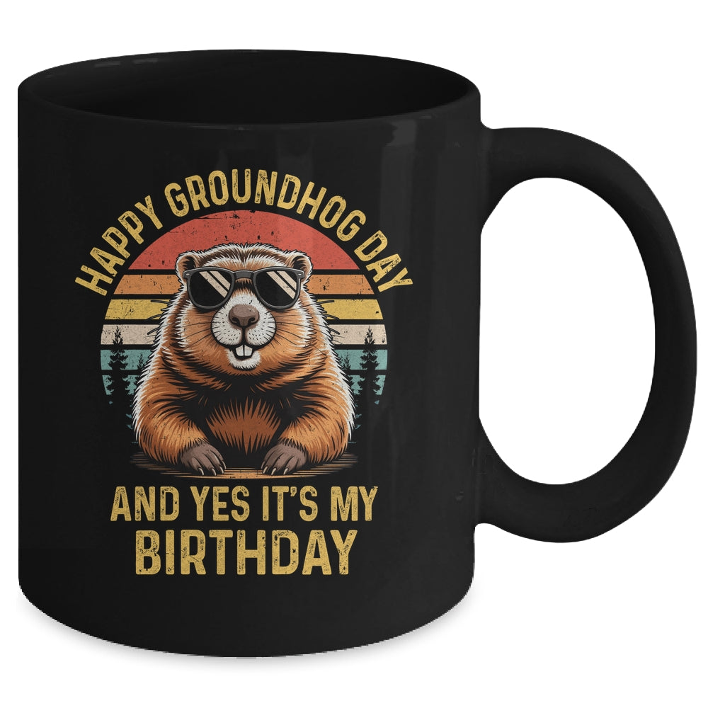 Happy Groundhog Day Birthday Cool Groundhog With Sunglasses Mug | siriusteestore