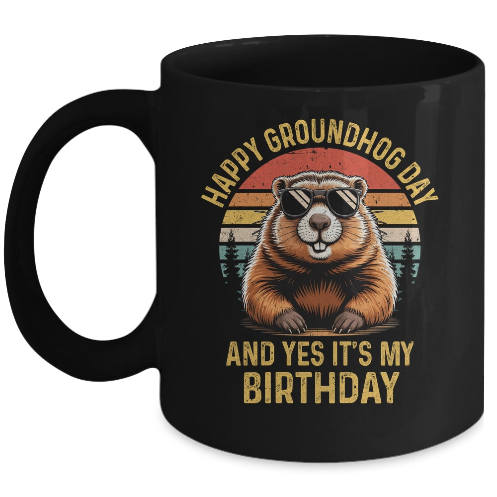 Happy Groundhog Day Birthday Cool Groundhog With Sunglasses Mug | siriusteestore