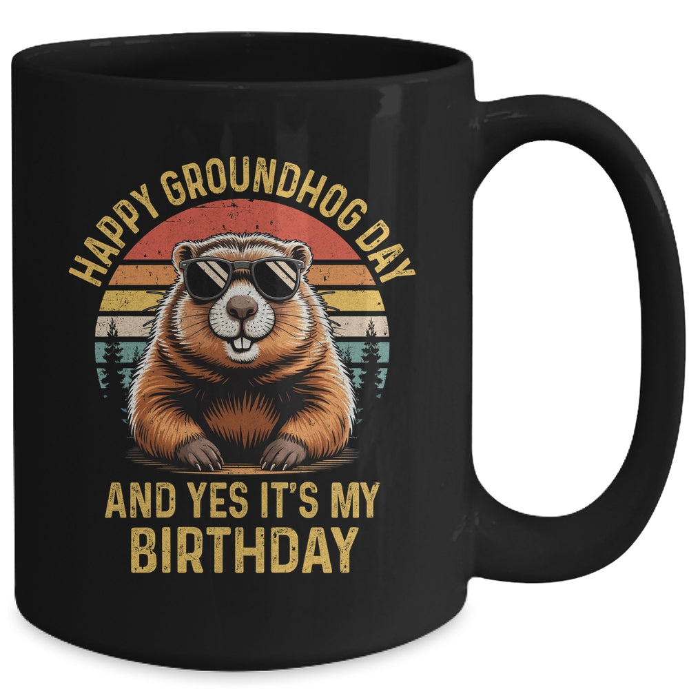 Happy Groundhog Day Birthday Cool Groundhog With Sunglasses Mug | siriusteestore
