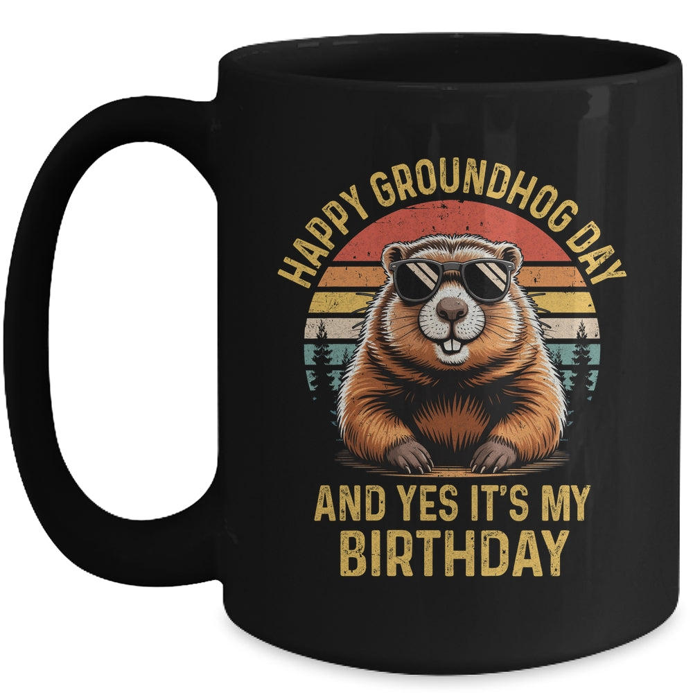 Happy Groundhog Day Birthday Cool Groundhog With Sunglasses Mug | siriusteestore