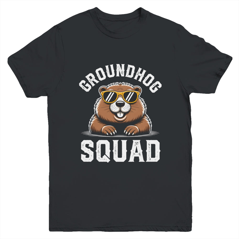 Happy Groundhog Squad 2026 Cool Groundhog With Sunglasses Youth Shirt | siriusteestore