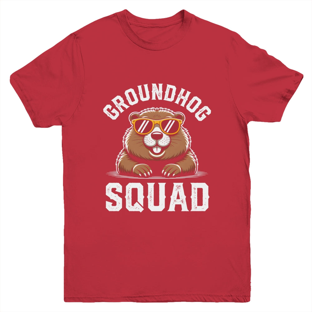 Happy Groundhog Squad 2026 Cool Groundhog With Sunglasses Youth Shirt | siriusteestore