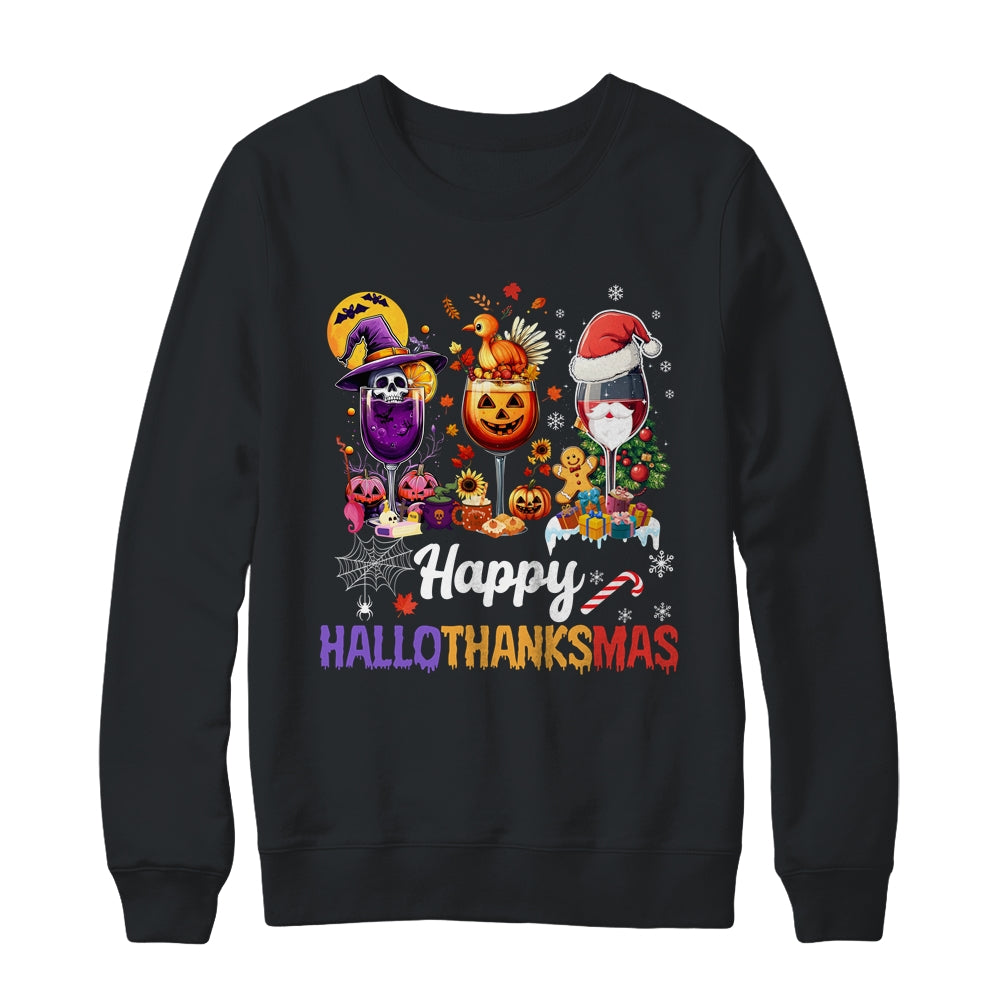 Happy Hallothanksmas Halloween Thanksgiving Christmas Drink Shirt & Sweatshirt | siriusteestore