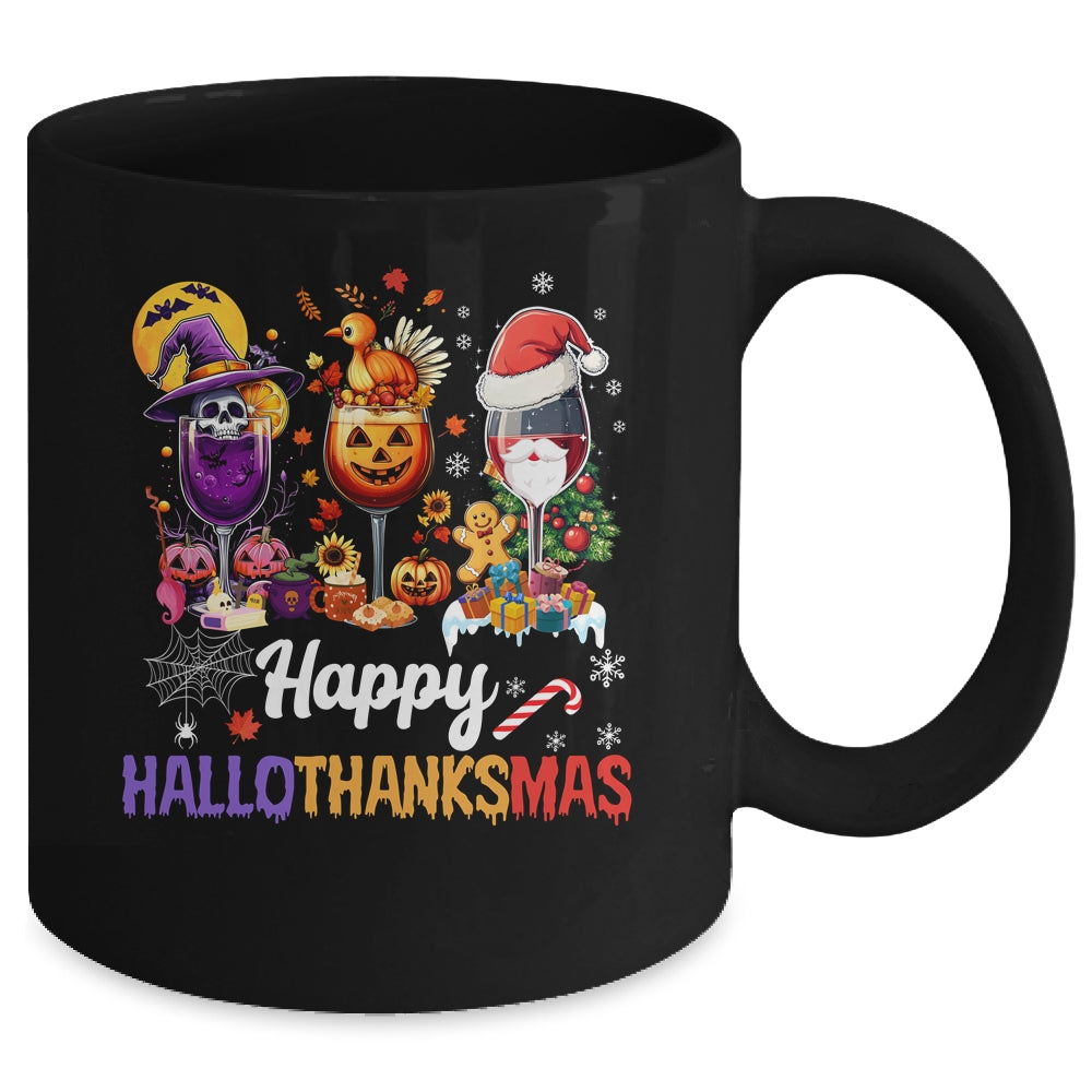 Happy Hallothanksmas Halloween Thanksgiving Christmas Drink Mug | siriusteestore