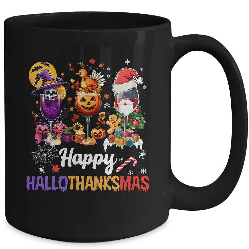 Happy Hallothanksmas Halloween Thanksgiving Christmas Drink Mug | siriusteestore