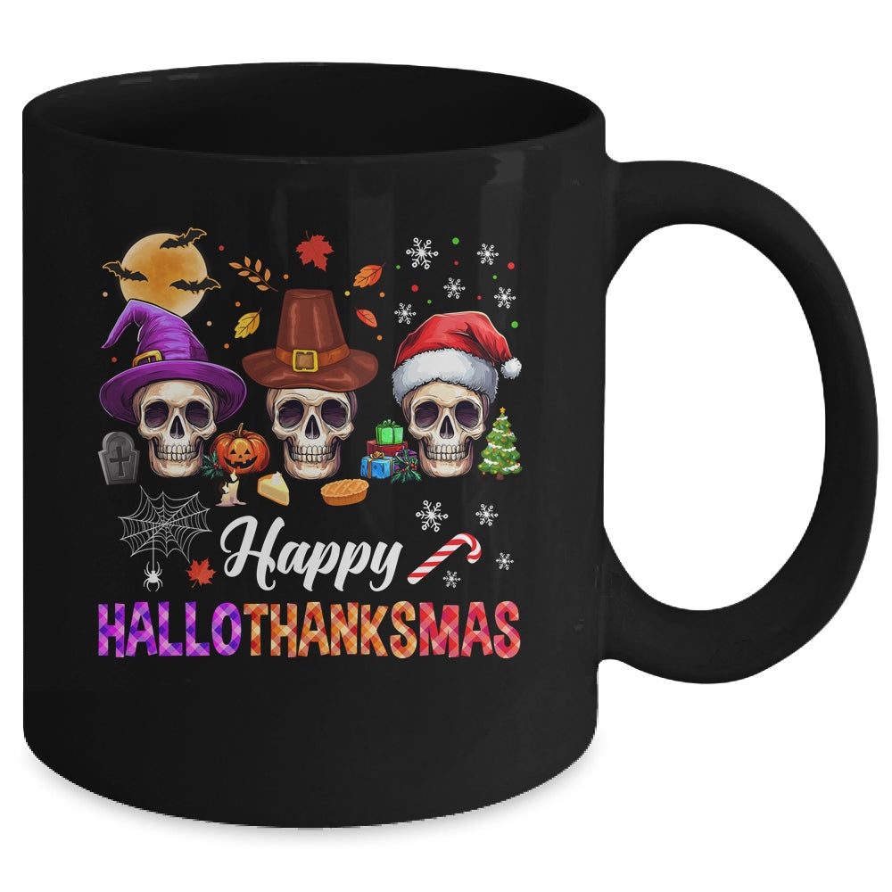 Happy Hallothanksmas Skull Halloween Thanksgiving Xmas Mug | siriusteestore