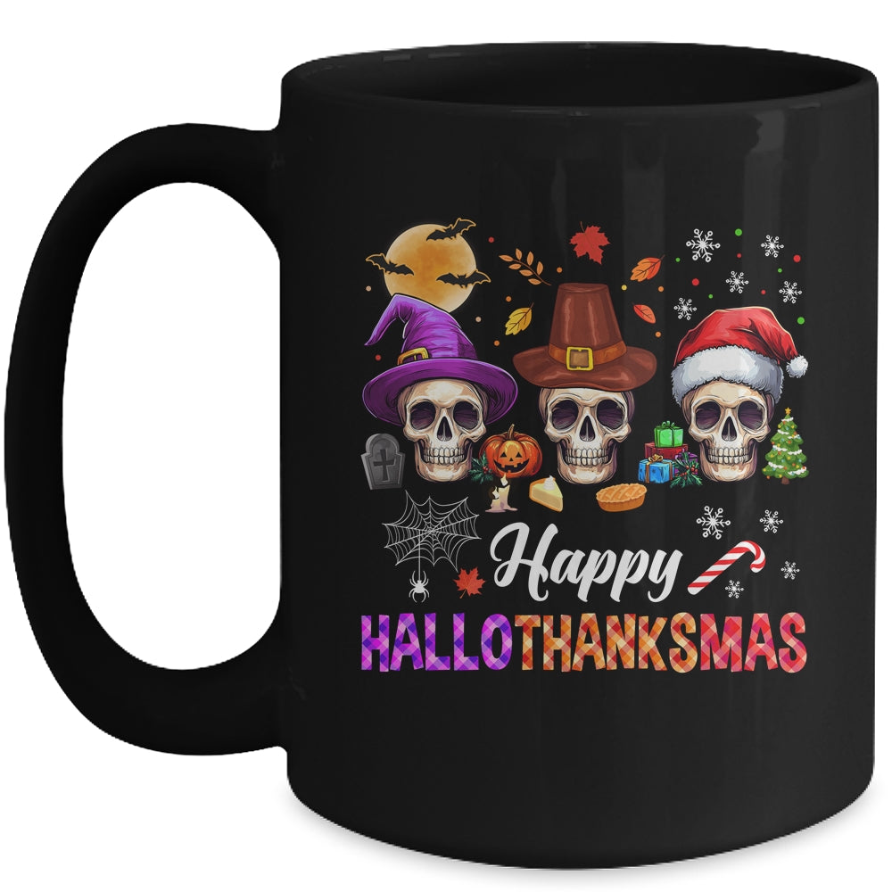 Happy Hallothanksmas Skull Halloween Thanksgiving Xmas Mug | siriusteestore