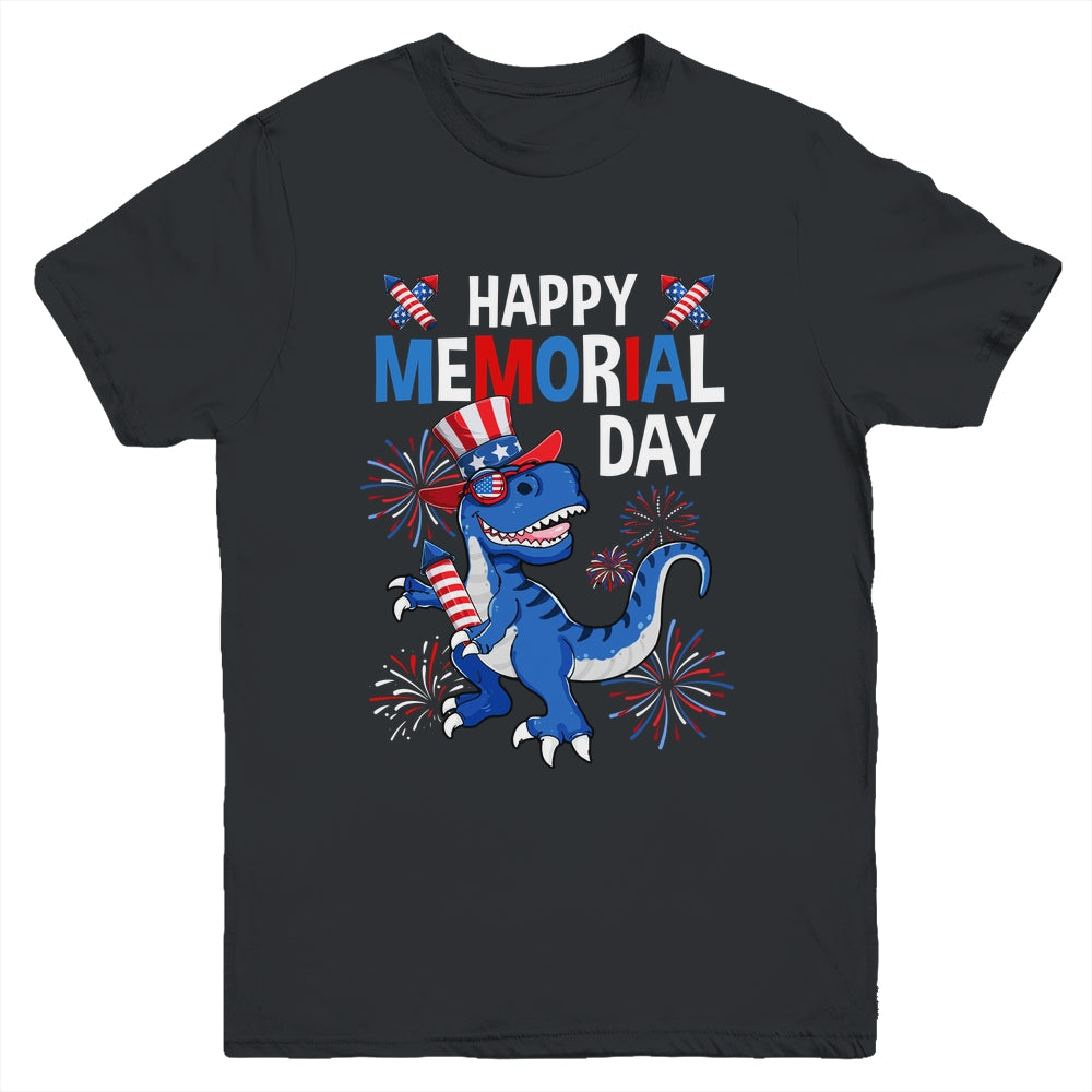 Happy Memorial Day 4th Of July Dinosaur American Flag Hat Youth Shirt | siriusteestore