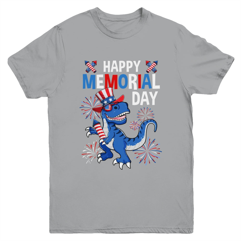 Happy Memorial Day 4th Of July Dinosaur American Flag Hat Youth Shirt | siriusteestore