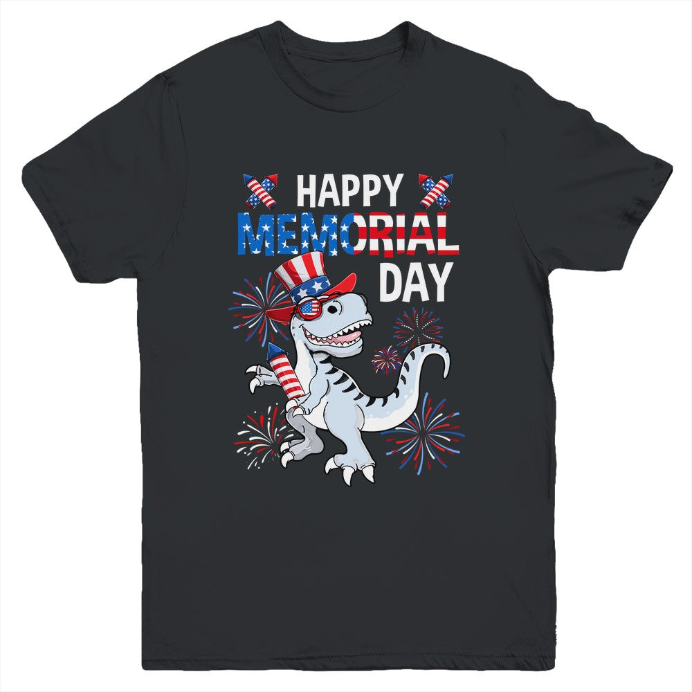 Happy Memorial Day 4th Of July Dinosaur US American Flag Youth Shirt | siriusteestore