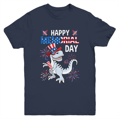 Happy Memorial Day 4th Of July Dinosaur US American Flag Youth Shirt | siriusteestore
