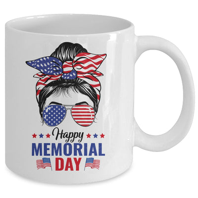 Happy Memorial Day 4th Of July Messy Bun American Flag Mug | siriusteestore